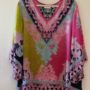 Belle by Kim Gravel Vibrant Pink and Green Paisley 2 piece Tunic and tank